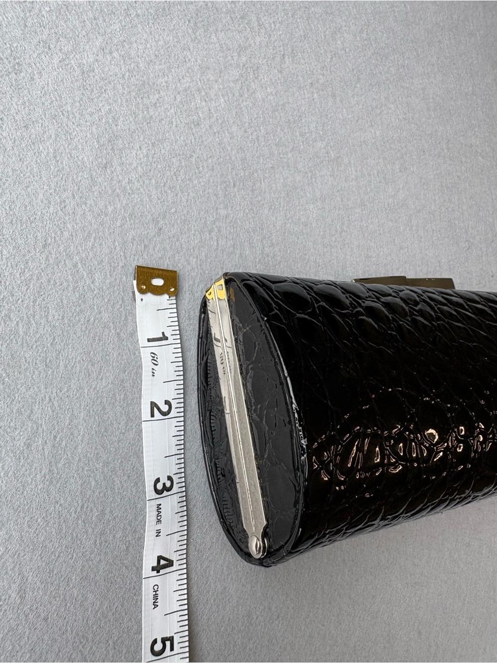 La Regale Black Patent Croc-Embossed Chain Optional Strap Clutch Evening Bag - Picture 4 of 7